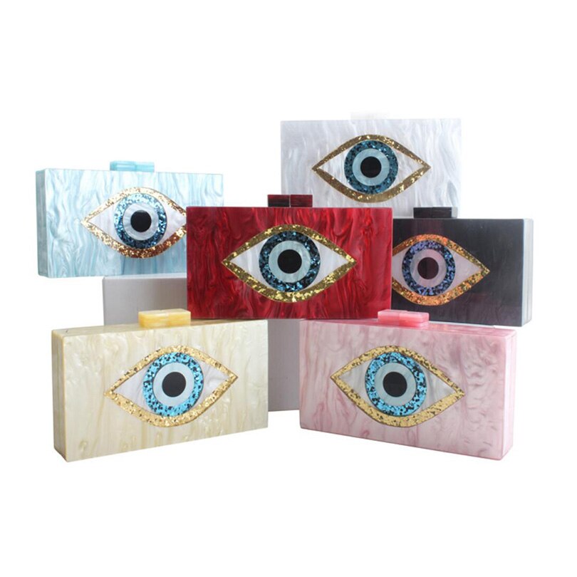 Patchwork Glitter Evil Eye Acrylic PVC Plastic Box Day Clutches Summer Beach Travel Evening Handbags Women cocktail Tote Bags