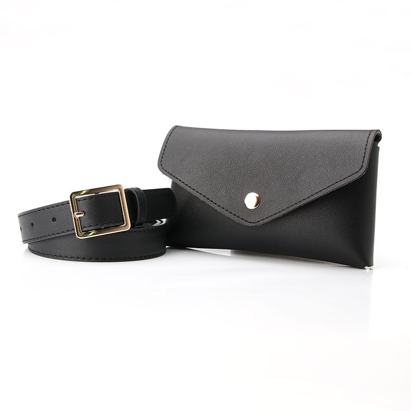 BQ-Bolso pequeño de cuero a la para mujer y niña, Mini bandolera, cinturón: Negro