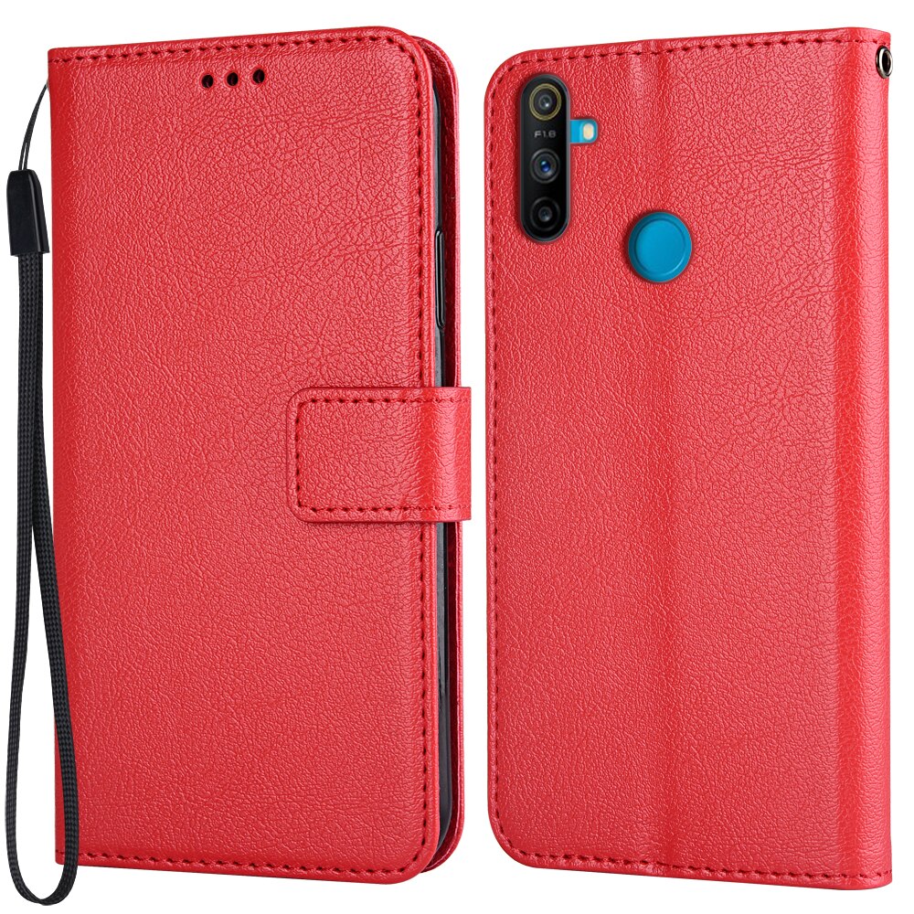 Flip Wallet Pu Leather Case Voor Realme C3 RMX2027, RMX2020, RMX2021 Funda Stand Zakelijke Telefoon Holster Streep Bescherm Cover: K-wallet-Red