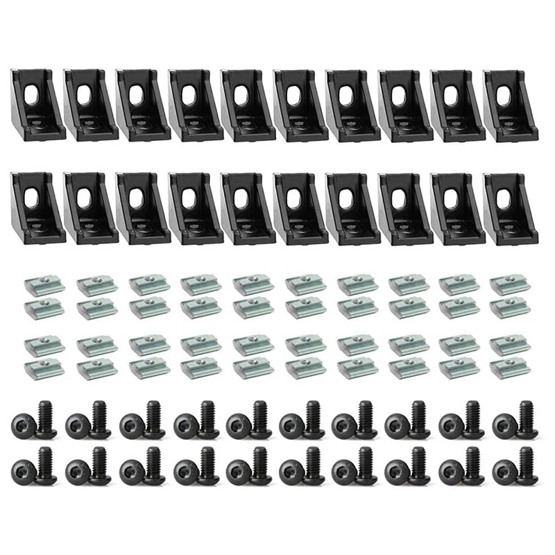 Aluminum Profile Connector Set, Angle Bracket, T-Nut and Hex Screw for Slot 6mm 20S Aluminum Rail Fitting: Default Title