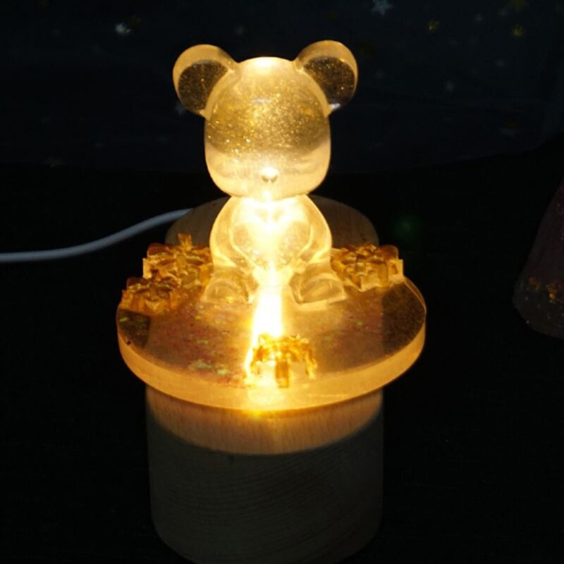 Håndlavet Resin Kunst Mini Tynd LED Træ Display Base Rund Træ Nat Base Resin Ornament Stand DIY Håndværk