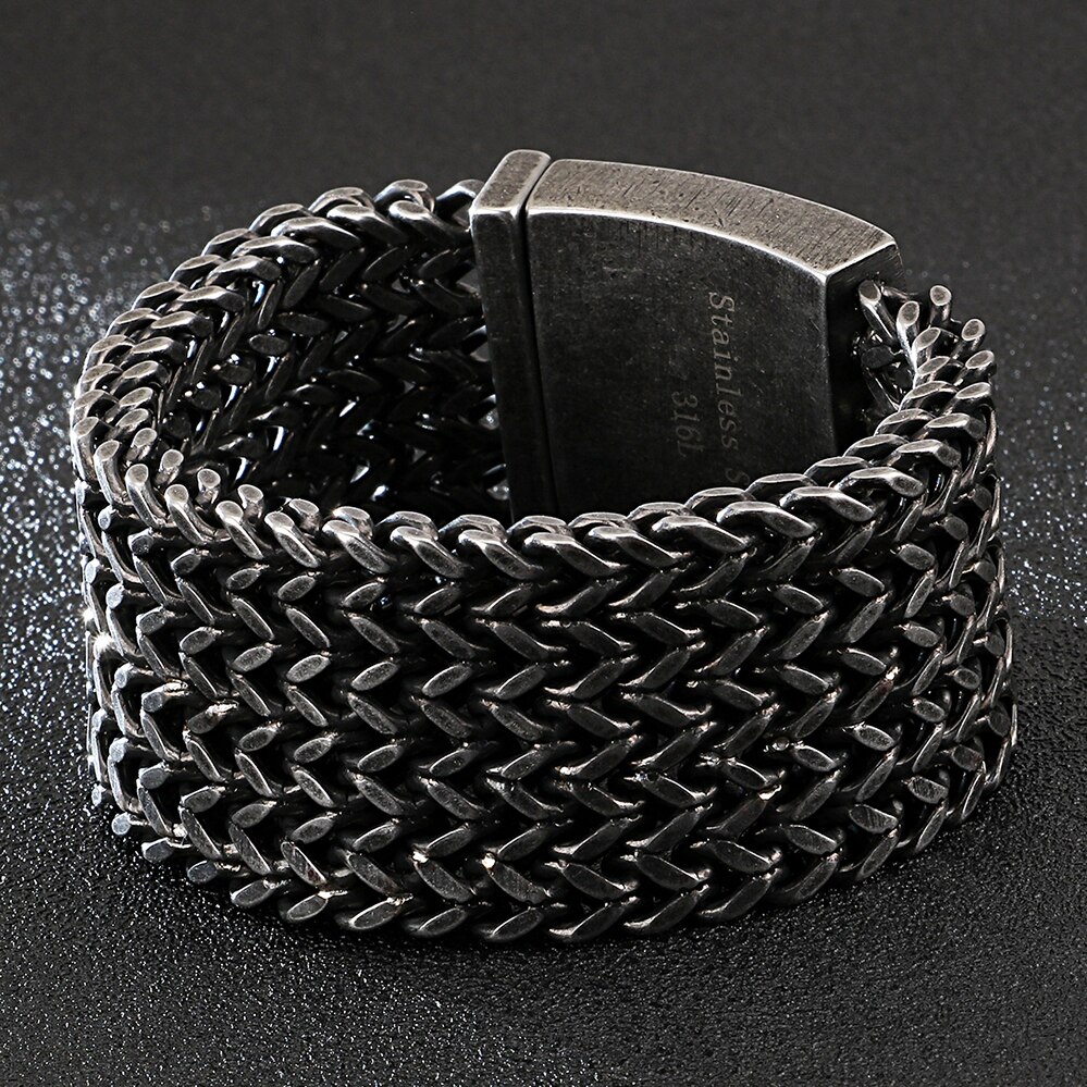 12/18/30 MILLIMETRI di Larghezza Nero Bracciale in Acciaio Da Uomo 23CM retrò massiccio Mens Braccialetti con Ciondoli 2020 amicizia gioielli da uomo di Sesso Maschile