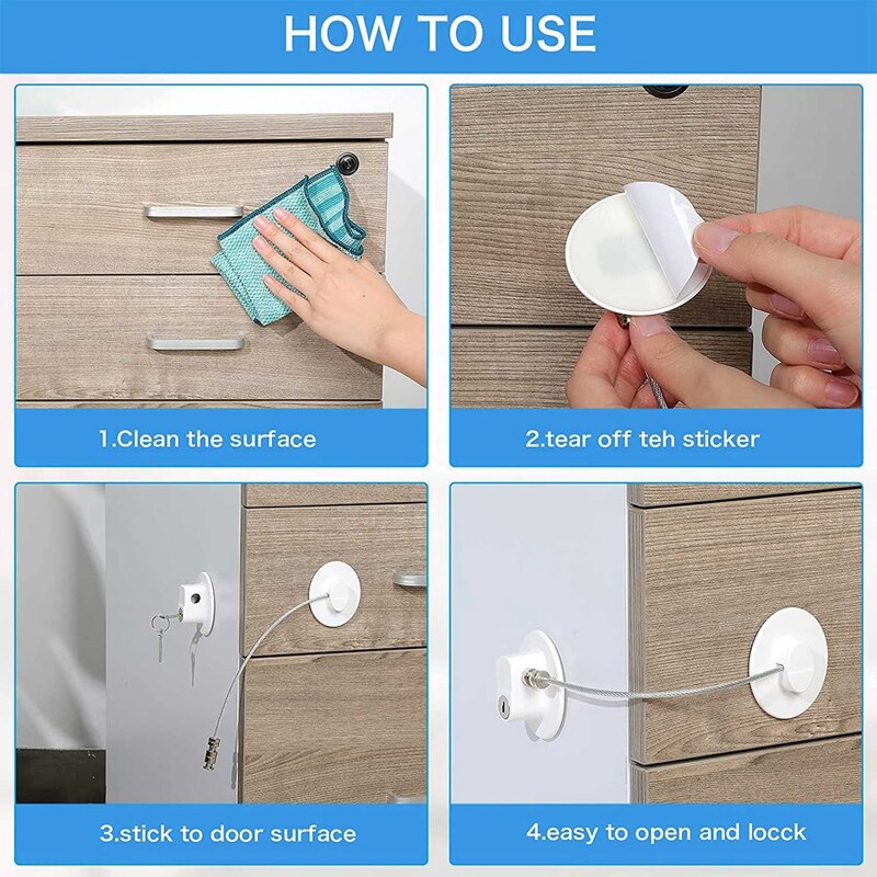 8 Pieces Refrigerator Lock with 10 Keys, Fridge Lock, Freezer Door Lock and Child Safety Cabinet Locks