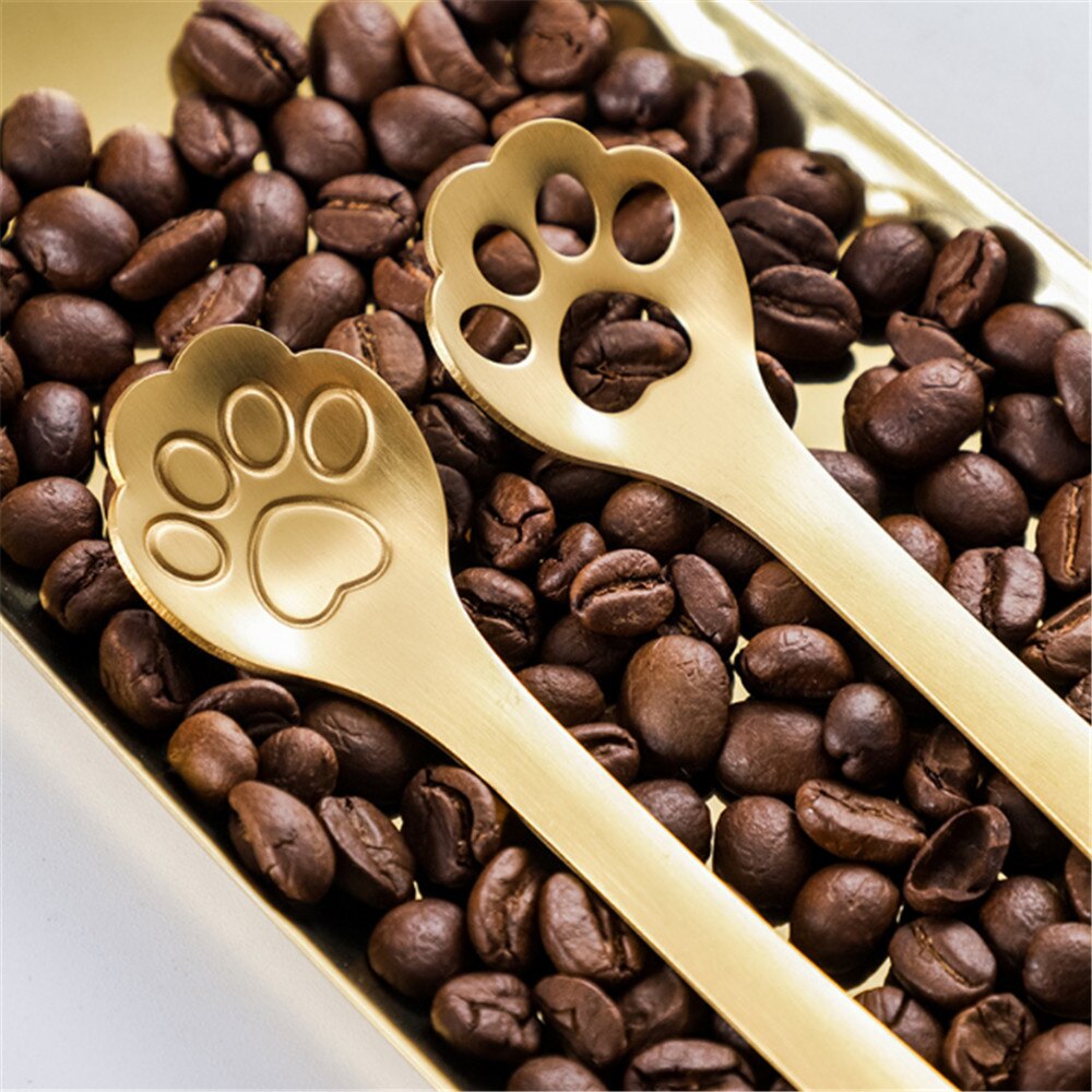 Cuillère à Long manche café | Dessin animé en acier inoxydable, griffe de chat, couverts de café, outils pour boire, gâteau mélanger le sucre, soupe Dessert cuillère à thé