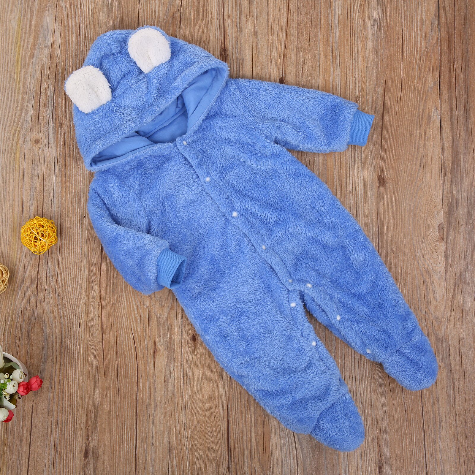 Kleinkind Baby Mädchen Jungen Footies Neugeborenen Langarm Solide einreiher Mit Kapuze Plüsch Strampler 0-12M Overall
