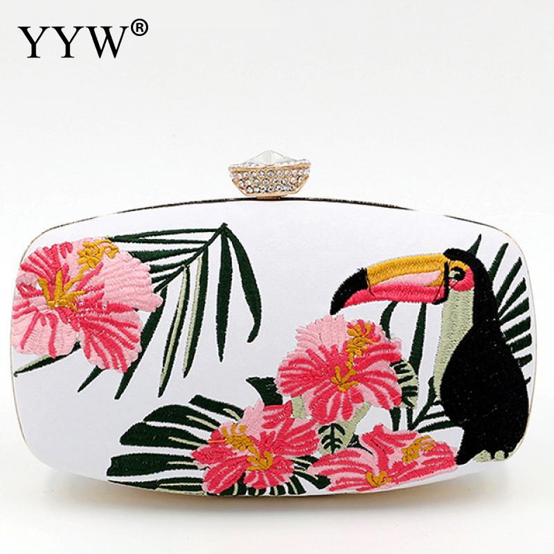 YYW hafty torebki wieczorowe dla kobiet 2019 moda Matel torby z uchwytem górnym kobiet biały kryształ górski sprzęgła torebka torba
