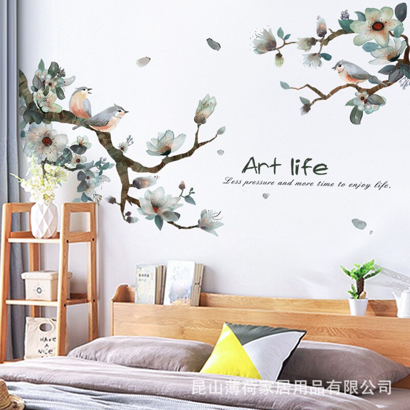 Wysokiej jakości sztuki życia kwiat ptak gałęzie grzejnik ścienny naklejki pcv dla TV robić salonu przyklejany robić ściany tapety wystrój domu duże