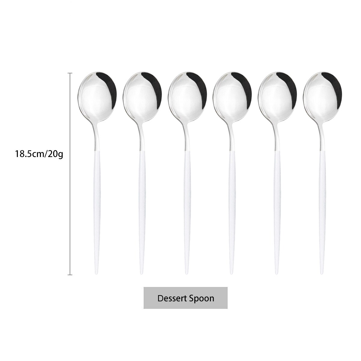 6Pcs/Set Stainless Steel Dinnerware Colorful Dessert Spoon Cutlery Set Dinner Spoon Coffee Spoons Tableware Kitchen Silverware: White Silver