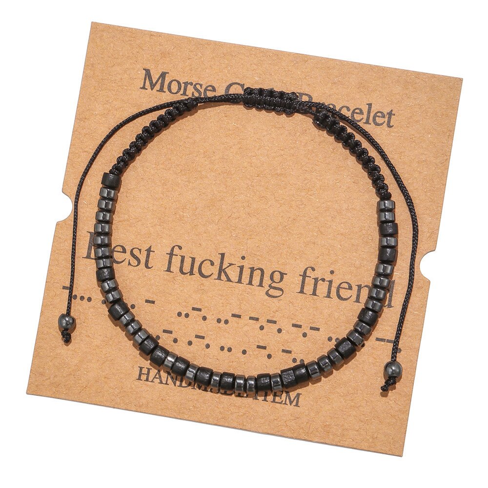 Morse Code Bracelet Black Iron Stone Beaded Hand-woven Card Couple Bracelet: Best Fucking Friend