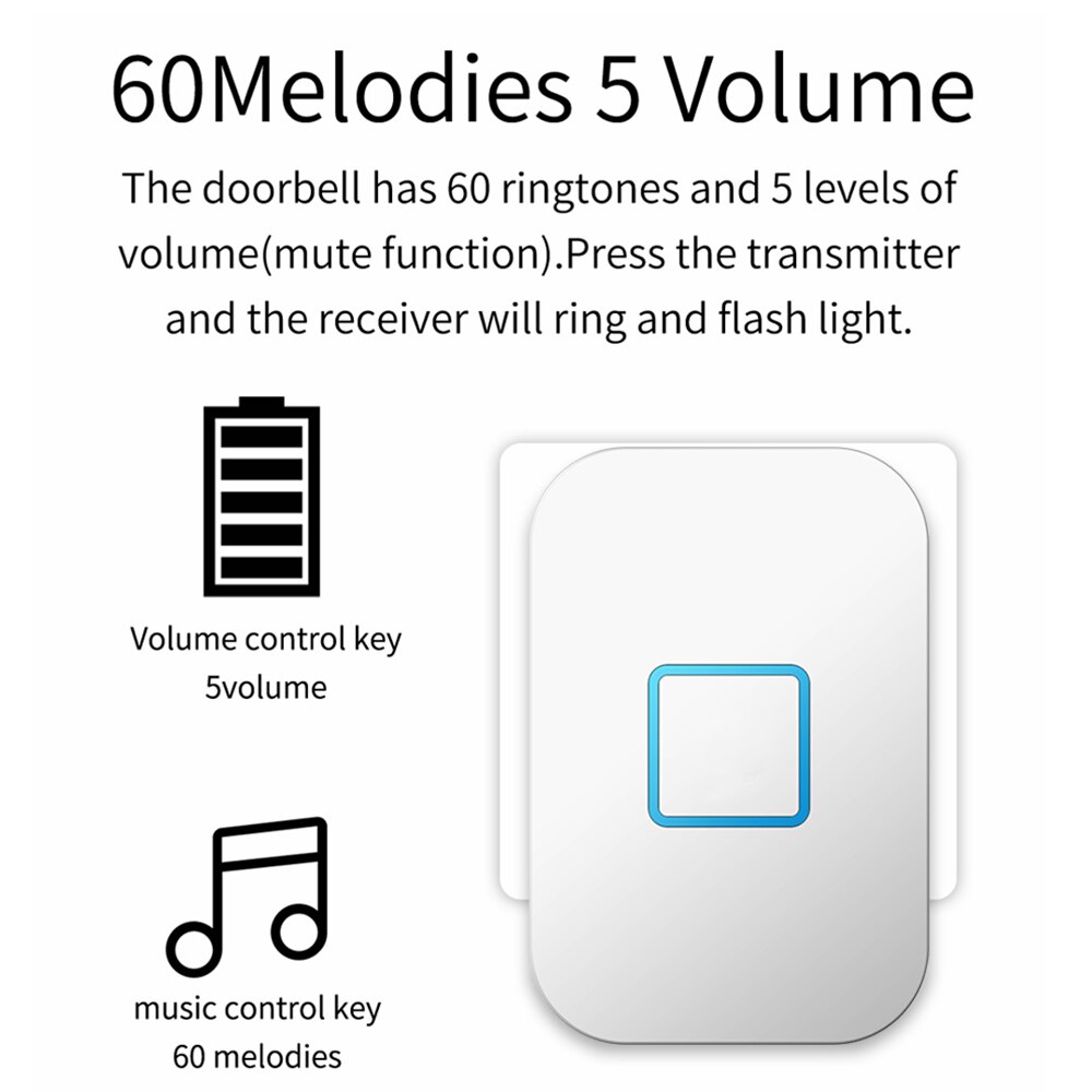 Self-powered Home Wireless Doorbell 150M Remote Waterproof No Battery Required 2 Button 4 Receiver US EU UK Plug Call Bell