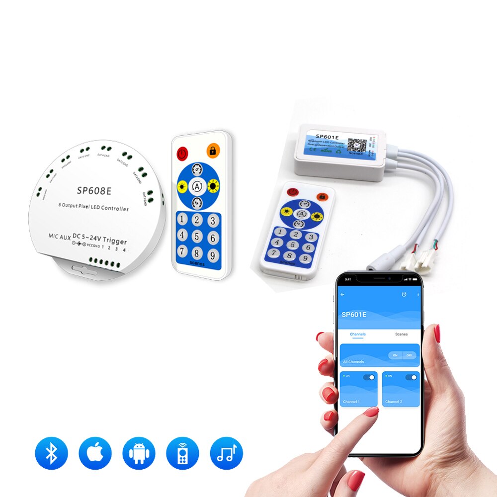 WS2812B WS2811 SK6812 Led Pixels Strip Light Controller Bluetooth WIFI SP105E SP110E SP108E SP501E Music SP107E SP601E DC 5V-24V: SP608E bluetooth