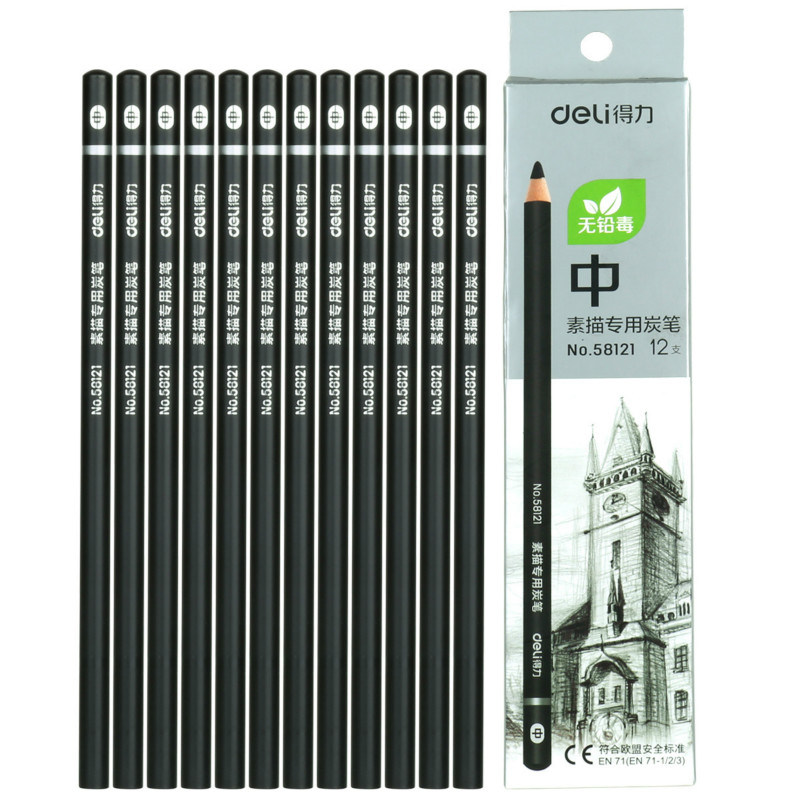 12 stk trækul blyant dibujo profesional hårdt medium blød lapices de carbon skitse blyanter maleri trækul blyant kunstforsyninger: Medium