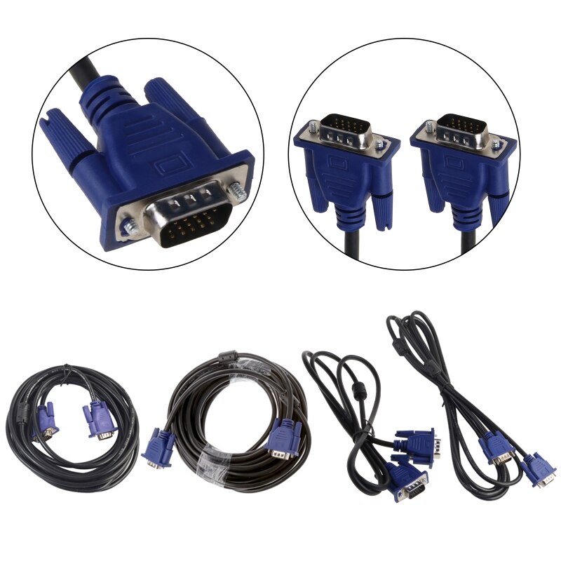 Accesorios OOTDTY, Cables VGA 1,5/3/5/10m, Cable de extensión macho a macho VGA de 15 pines para PC y portátil, proyector HDTV