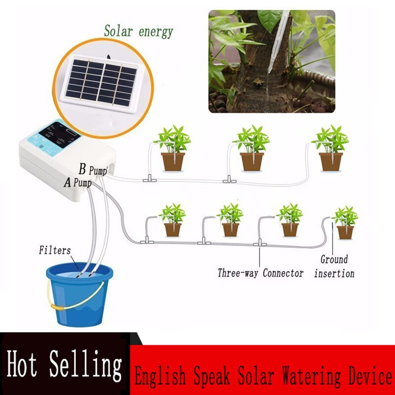 Garden Drip Irrigation Watering System 1/2 Pump Controller Timer System Solar Intelligent Automatic Watering Device for Plants