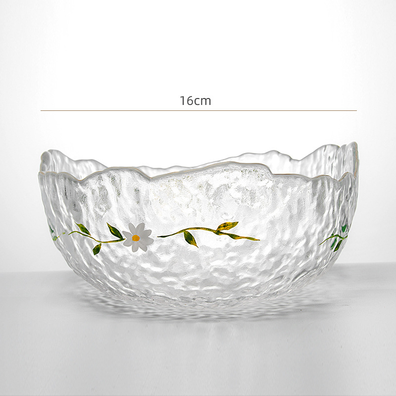 Cool Summer Hammer Mesh Glass Fruit Daisy Plate Salad Bowl Hand-painted Glass Tableware Dinner Set Plates and Dishes: Medium