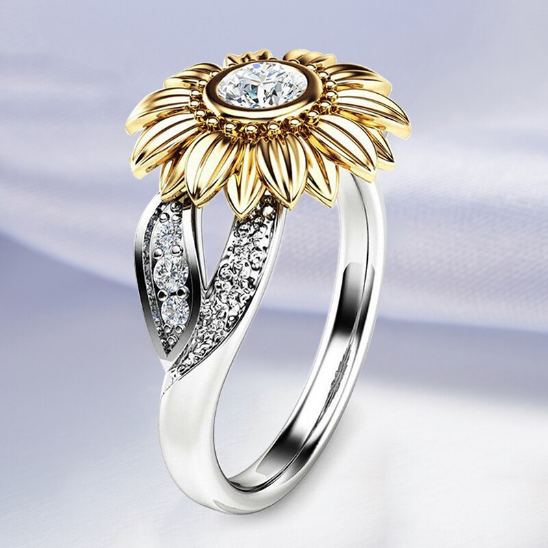 Sonnenblume Ringe für Frauen Sie sind mein sonnenschein Weiß Gold Farbe Ring AAA Australien Kristall Braut Hochzeit Schmuck