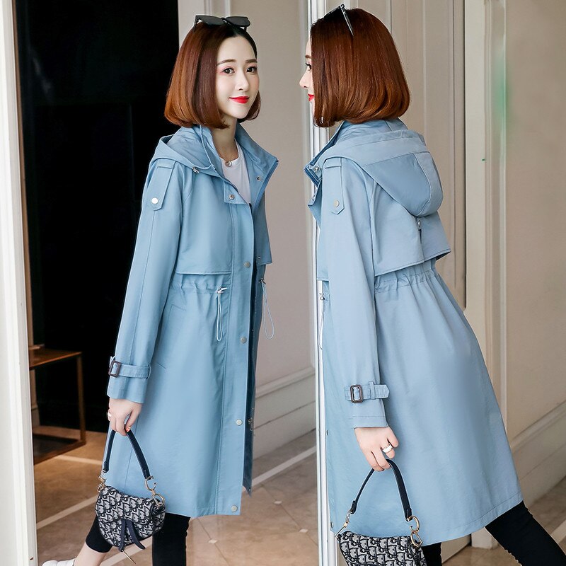 thumbnail image 2 of Women's Casual Patent Leather Hooded Trench Coat - Loose PVC Long Jacket PU Outerwear By Zoozou 2 of 5