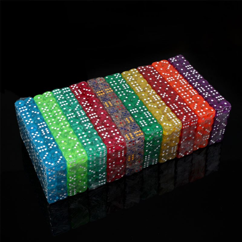 11 Stks/partij Dobbelstenen Set 11 Kleuren Transparant Acryl 6 Zijdige Dobbelstenen Voor Club/Party/Familie Games 16Mm Dobbelstenen