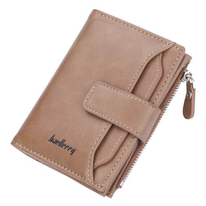 Stijl Mens Luxe Lederen Zachte Portemonnee Credit Card Houder Purse Solid Zwart Bruin Met Zip: Khaki