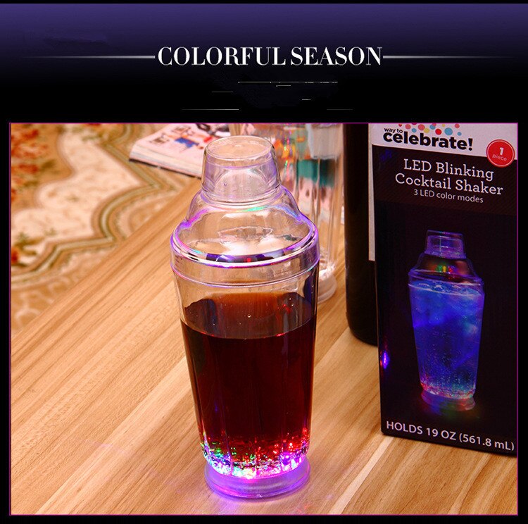 1PC Flashing LED Light-Up Cocktail Shaker MARTINI SHAKER colorful LED Strobing Cocktail Shaker OK 0429