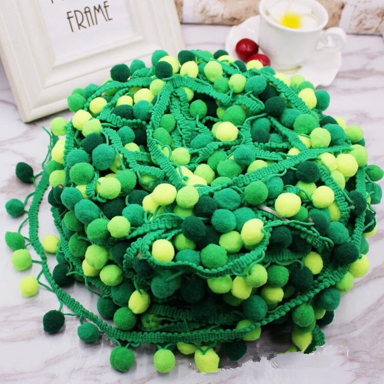 5 yards/rulle pompom spetsband sömnadstillbehör pom pom tofs pompoms trim bollfransar broderi gör-det-själv klädseltyg: Grön linje