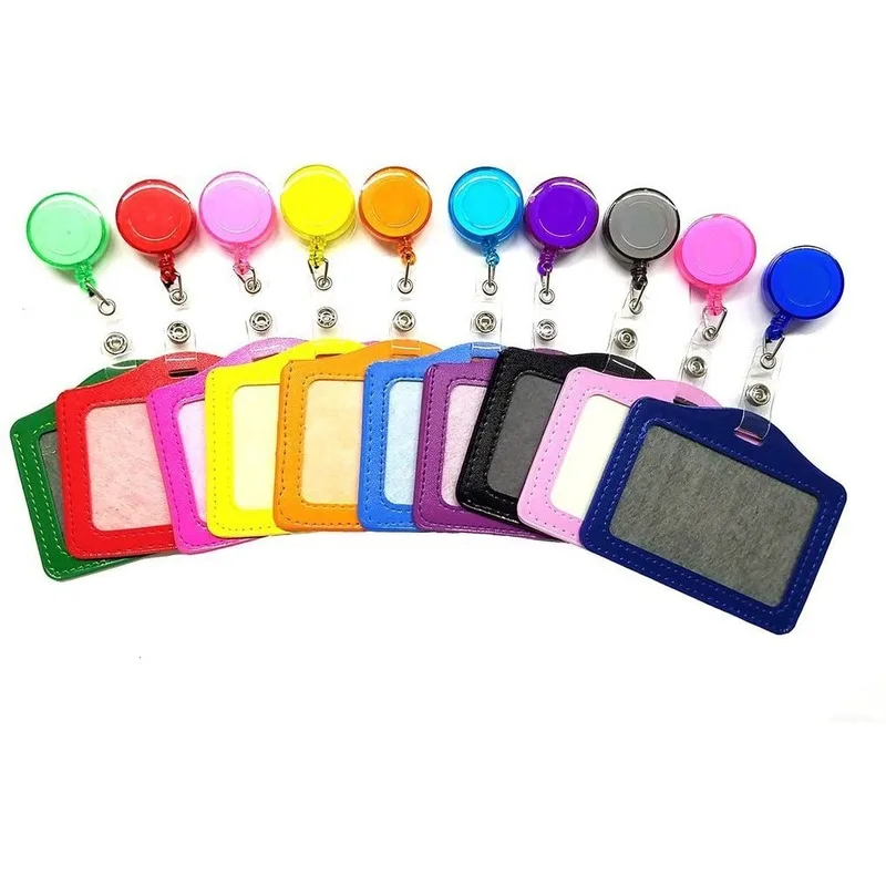1 Set PU ID Staff Employee's Card Holder with Retractable Badge Reel Students Old People Bus Card Sleeve Pass Access Card Cover