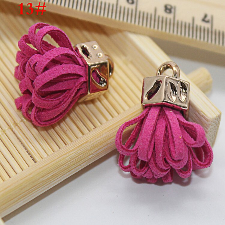 Pendentif pompon Vintage en cuir suédé de 25mm, pour bricolage, résultats de bijoux artisanaux, boucles d&#39;oreilles, accessoires, ornements porte-clés, 10 pièces/lot: Rose