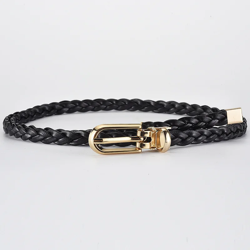 Ceinture tressée pour femmes, avec boucle dorée, ceinture fine décontractée pour étudiantes, accessoires de vêtements pour dames: WHITE