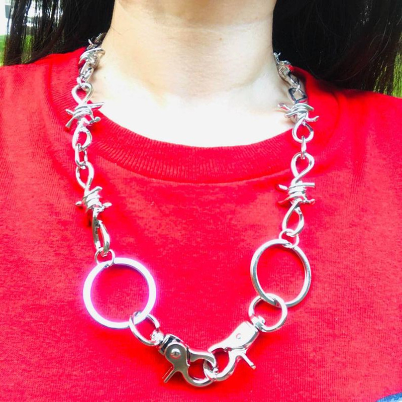 Chunky Spikes Unisex Barbed Wire Link Wallet Pants Chain Belt Trousers Jean Skirt Waist Chain with Oring&amp;lobster Clasp Closures