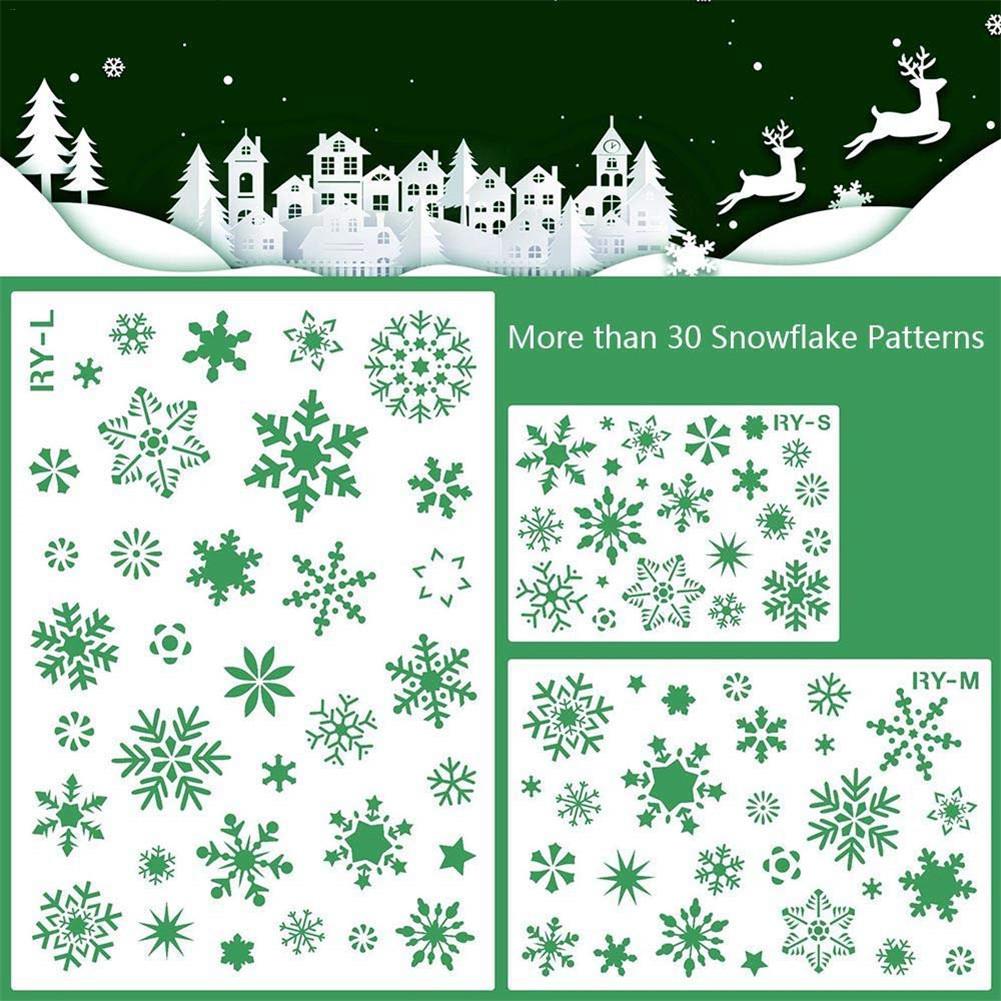 3Pcs Sneeuwvlokken Stencils Xmas Decoraties Christmas Template Sets, Meer Dan 30 Sneeuwvlokken Patronen Spray Sneeuw Stencil voor Verf