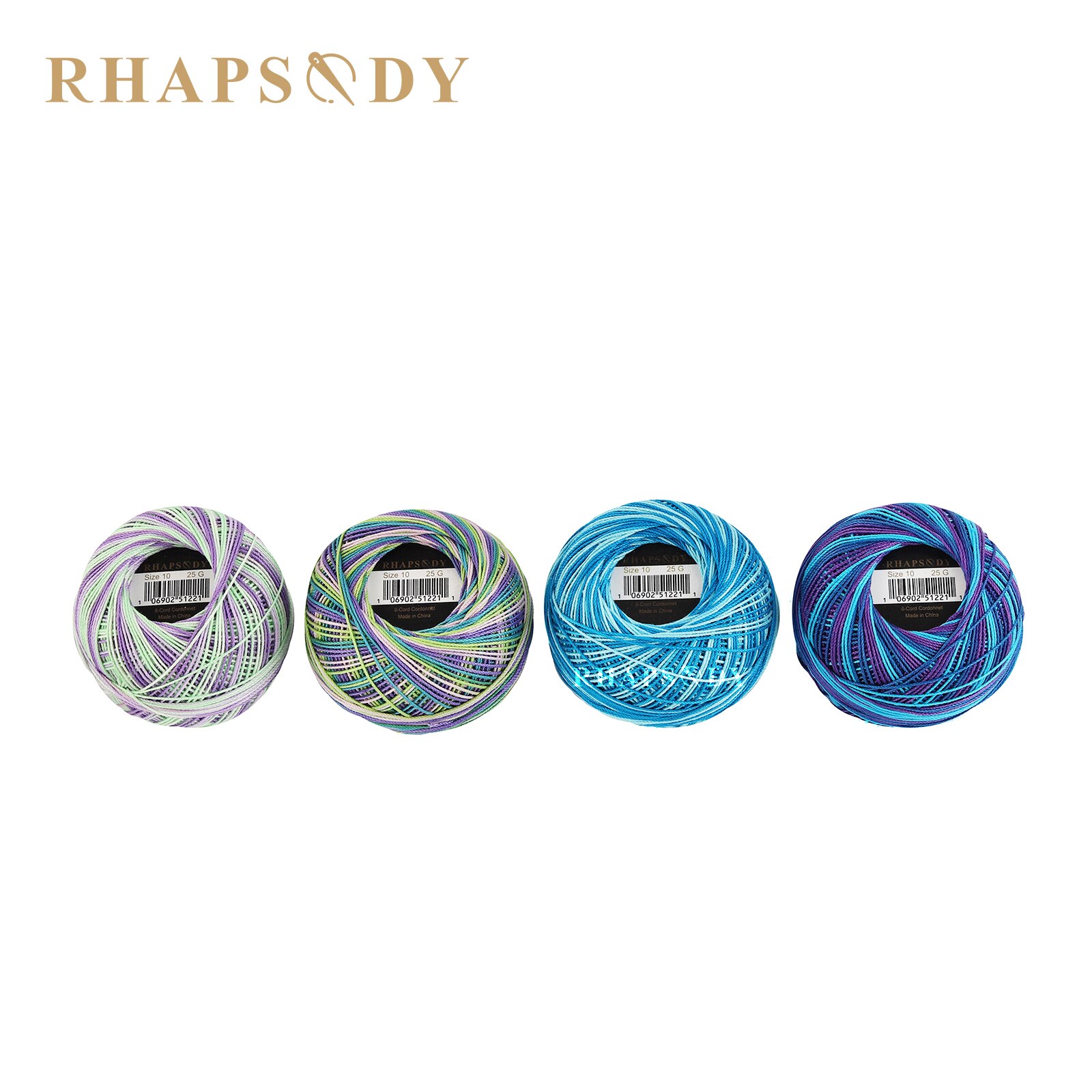 Rhapsodie Häkelgarn, verschiedene Farben, Größe 10, betroffen, 100 % reine ägyptische Baumwolle, mehrfarbig, 10 bunte Farben, 122 Meter