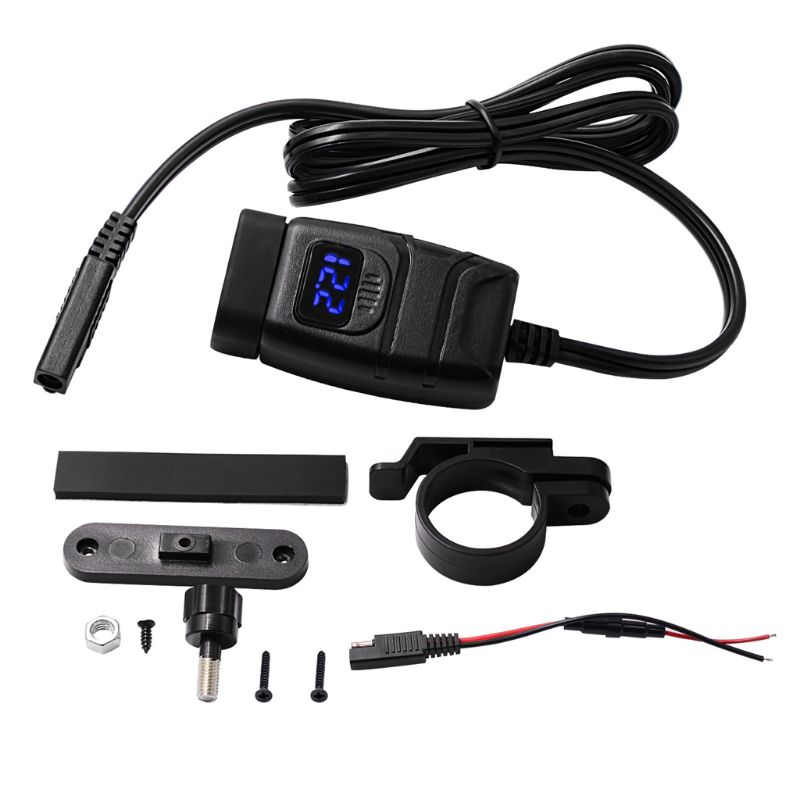 Adaptador SAE a USB de 12V con voltímetro, interruptor de encendido y apagado, desconexión de enchufe rápida para motocicleta, resistente al agua, USB QC3.0 Dual
