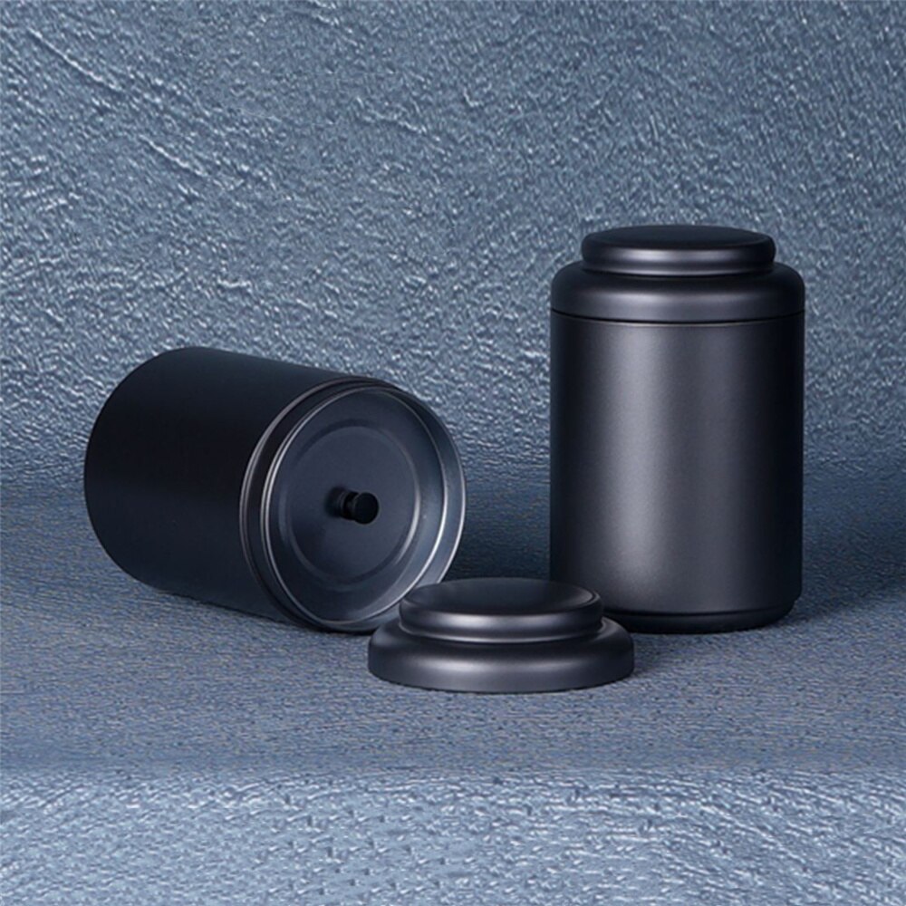 Black Metal Tea Tin Double Cover Tea Storage Container Portable Tea Can Universal Home Candy Spices Can