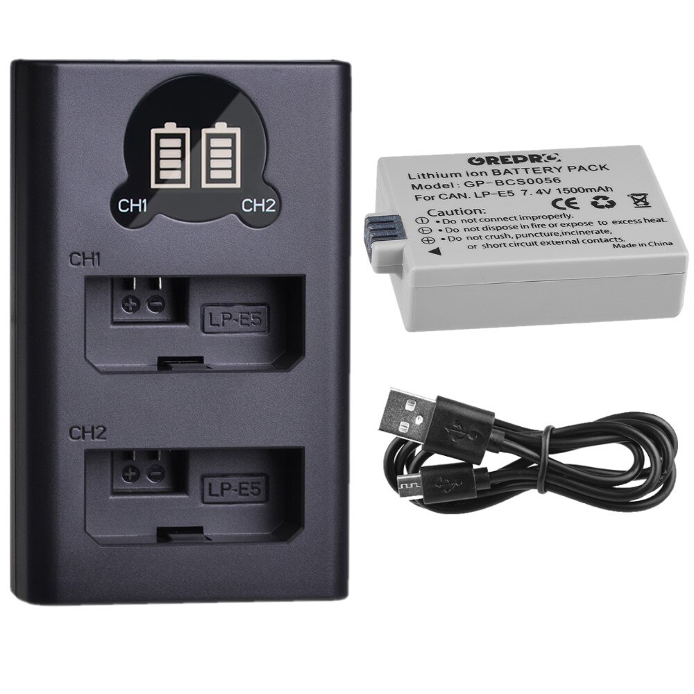 LPE5 LP-E5 Batterie mit LP E5 Batterie Ladegerät für Canon EOS 500D, EOS 450D, EOS 1000D, kuss X3 X2 F EOS Rebel XS XSi Rebel T1i: 1Charger 1Battery