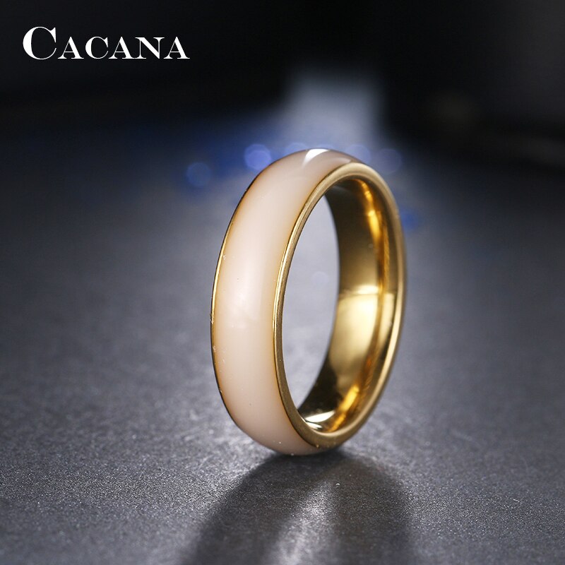 Cacana Rvs Ringen Voor Vrouwen Heldere Keramiek Mode-sieraden Geen. R140 141