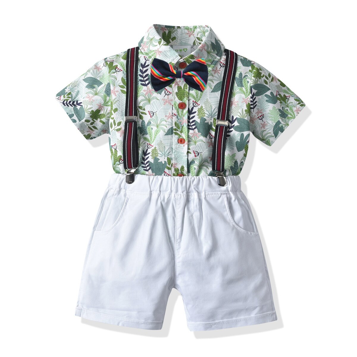 Ensemble chemise et salopette avec nœud papillon pour garçons, tenue d'été pour enfants de 0 à 6 ans,: 3T