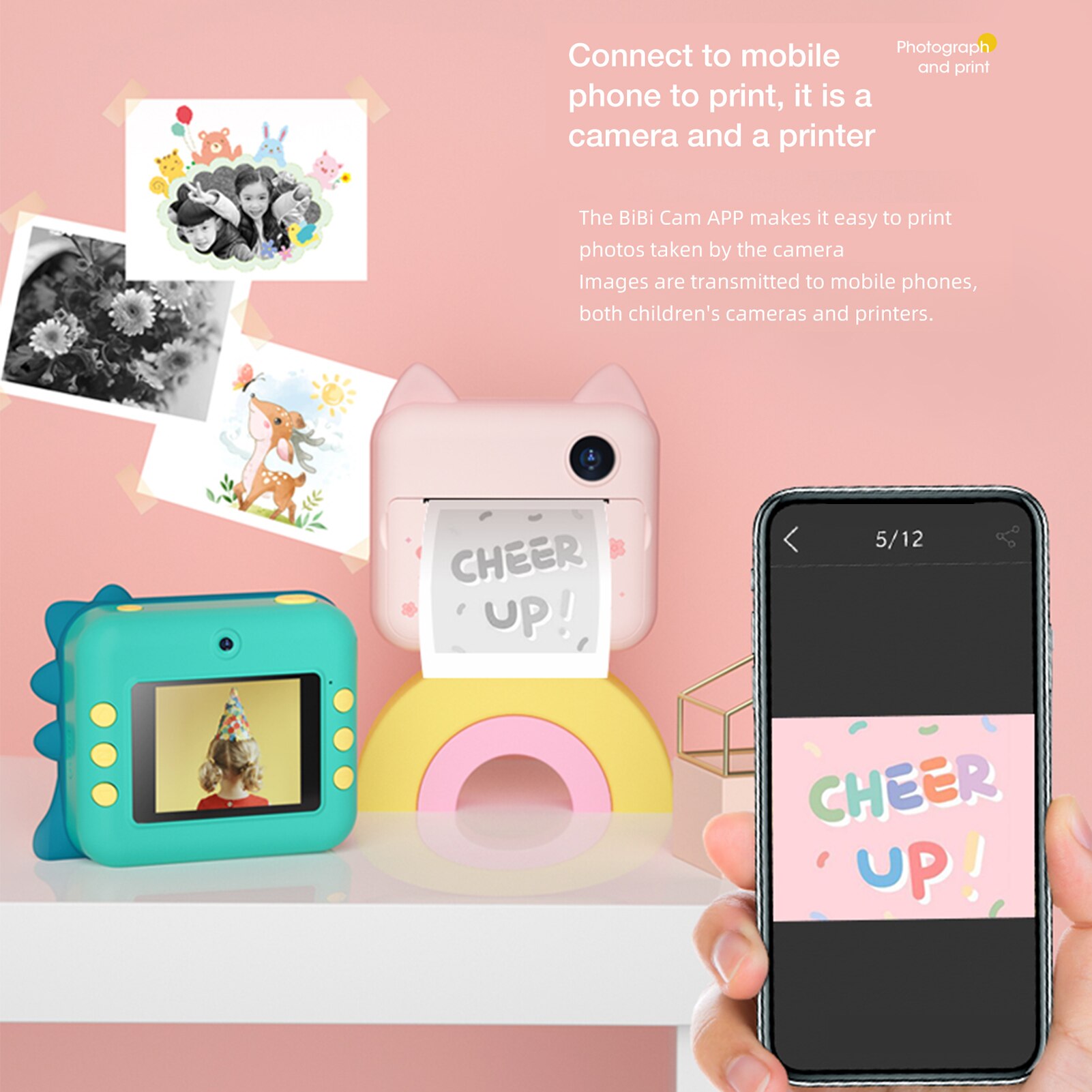 P1 Kids Camera Children Instant Camera Photo Printer 2.4" IPS Screen with Printing Paper for Boys Girls Christmas Birthday