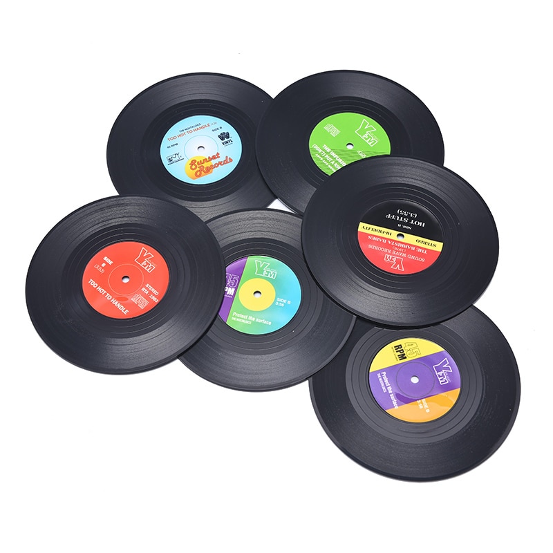 2/4/6Pcs Retro Vinyl Onderzetters Drankjes Tafel Cup Mat Cd Record Spinning Matten Tafel Decoratie Keuken tools Home Decor