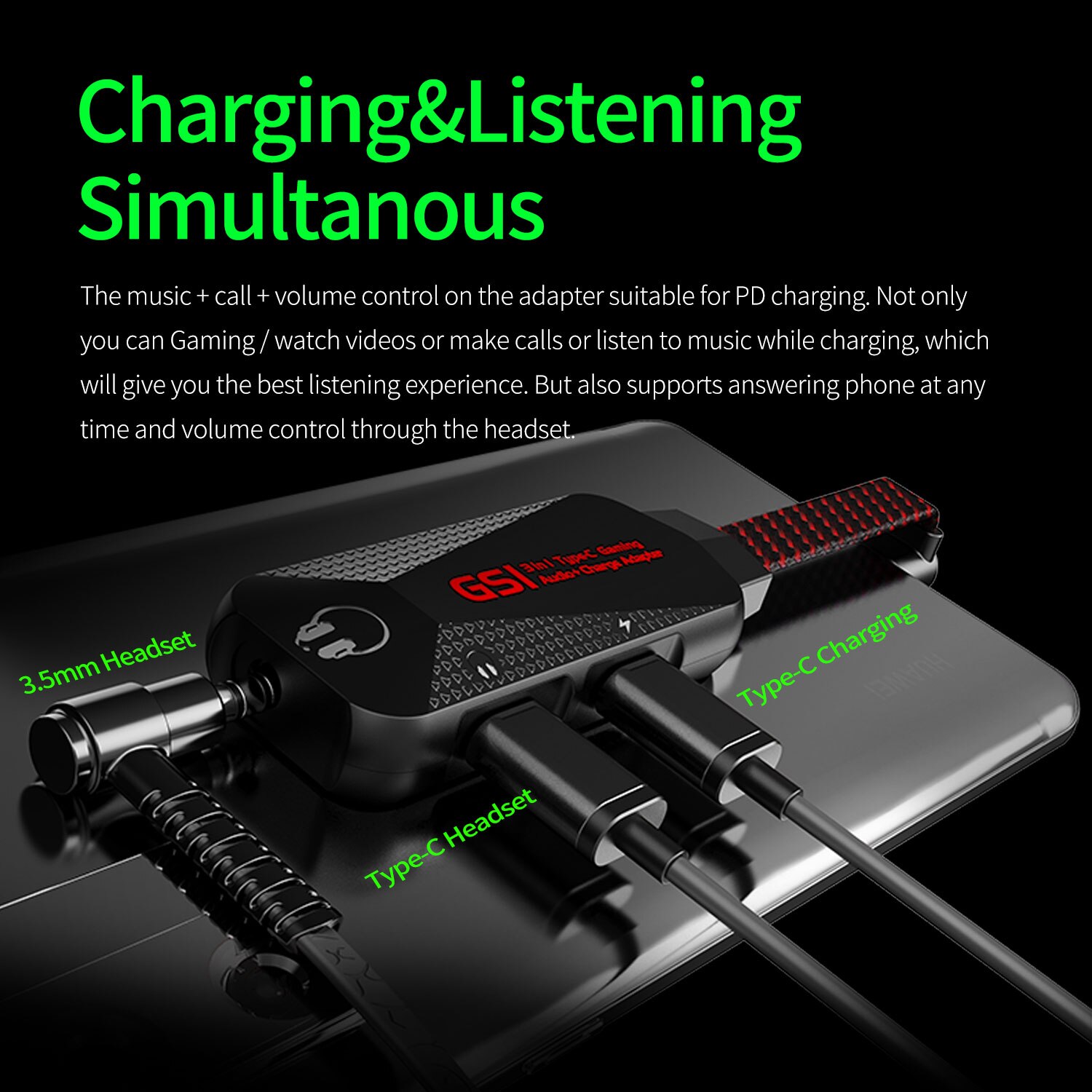 PLEXTONE GS1 3in1 Adapter Type-C to Audio Jack 3.5mm Fast Charging