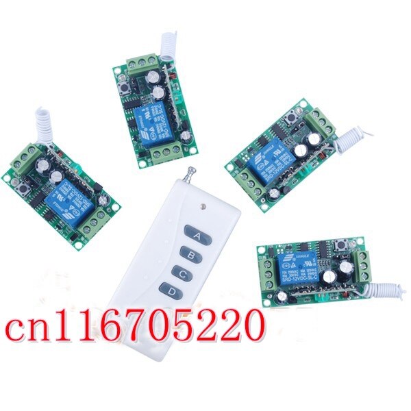 1000M DC 12V 1CH RF Wireless Remote Control Switch system 1 Transmitter and 4 Receiver RF Controller and Remote Control