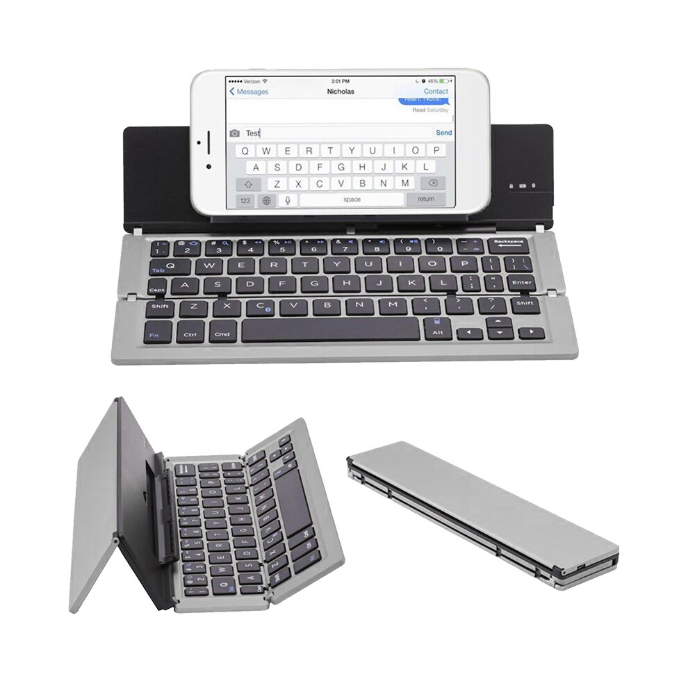 Sammenleggbart bluetooth -tastatur bærbart sammenleggbart trådløst tastatur aluminiumslegering for ipad, iphone, nettbrett, bærbare datamaskiner og smarttelefoner: Grå