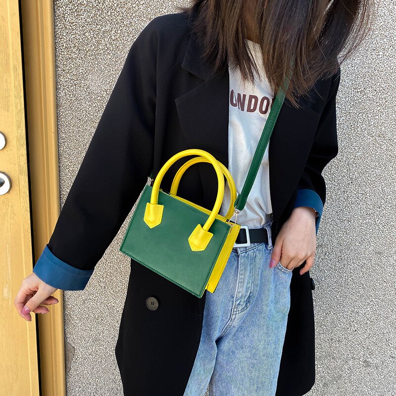 Dames schoudertas in kleurblok, wild style, geruite handtas met rits en handvatten, pu-koerierstas