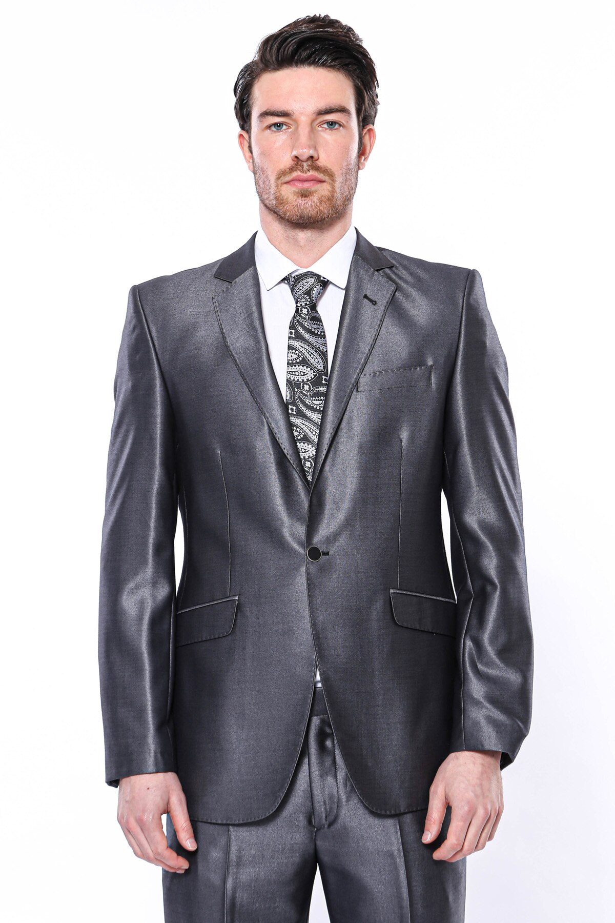 Plain Glossy Smoked Slim Fit Suit Wessi