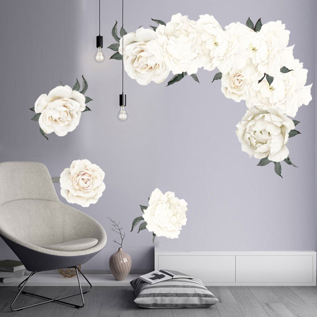 Stickers Muraux Fleurs Wondever Stickers Muraux Grand Fleurs Pivoine Autocollants Muraux Mural Stickers Floral Aquarelle Rose Pendaison Vigne Pour Chambre Fille Salon Mur TV Deco Boheme