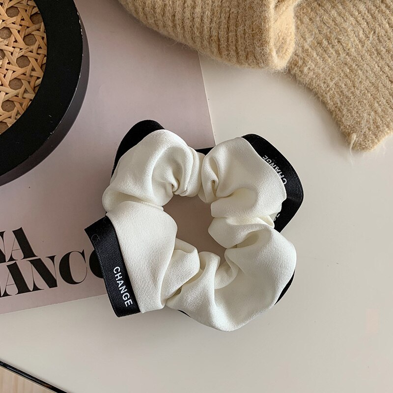 Black White Hair Scrunchies Simple Hair Band Women Girls Ponytail Holder Hair Rubber Bands Hair Ties Hair Accessories: B3