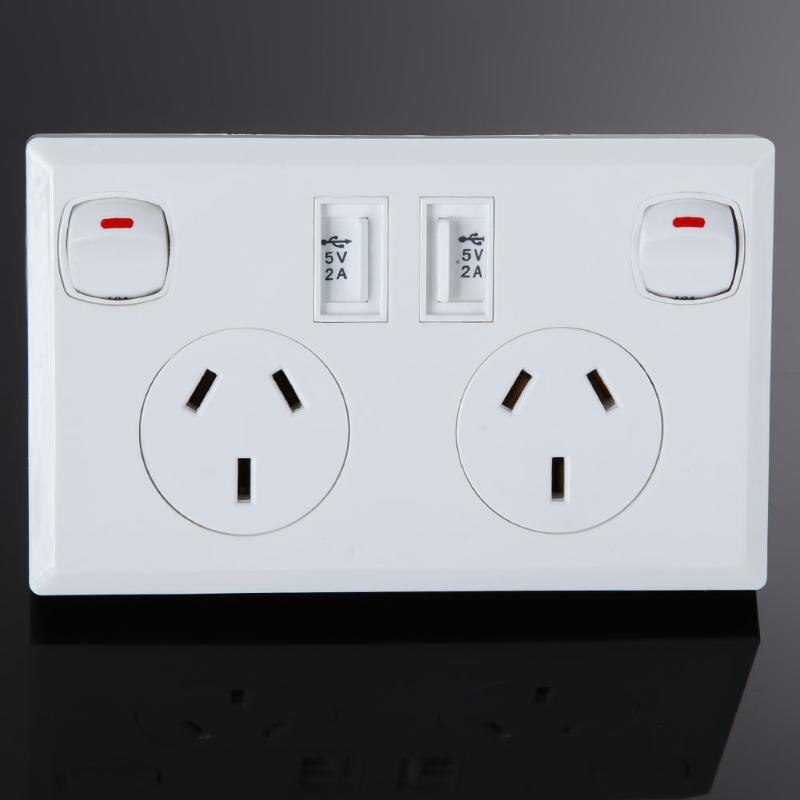 1PCS 11.9×7.8×3.5CM Double USB Australian AU Plug White Brand Wall Socket Home Power Point Supply Plate Safe Stable