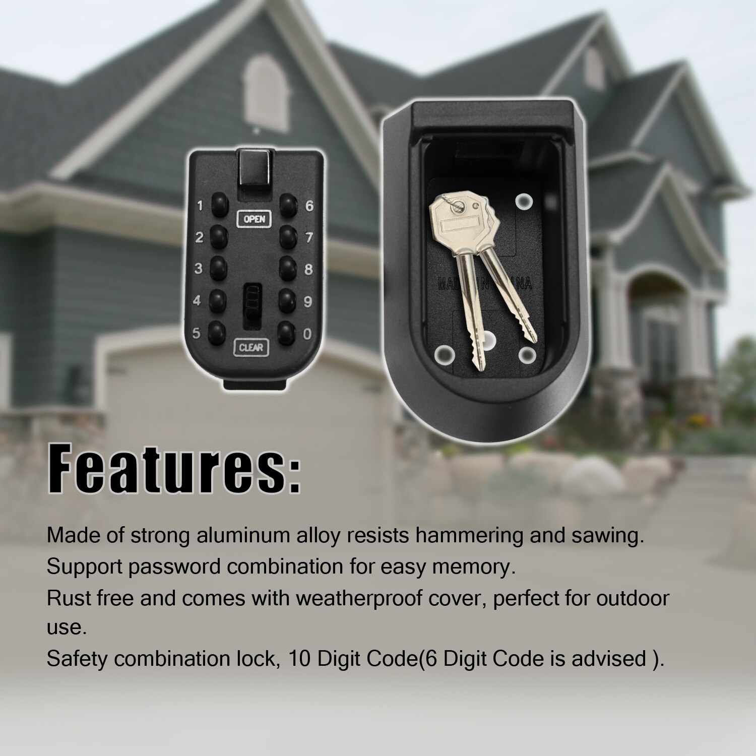 Key Storage Box Wall Mounted Key Safe Box Outdoor Aluminium Alloy Home Safety Password Security Lock Storage Boxes with Code