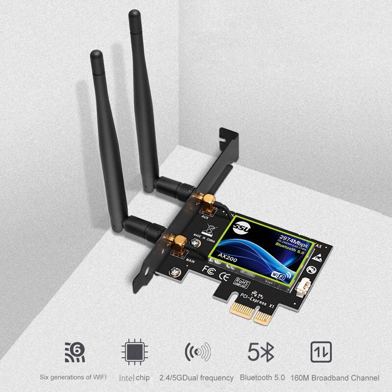 Dual Band PCI Express WiFi Card Gigabit for AX200 2.4G/5Ghz 802.11Ac/Ax 5.0 Bluetooth Adapter Only Support Window10