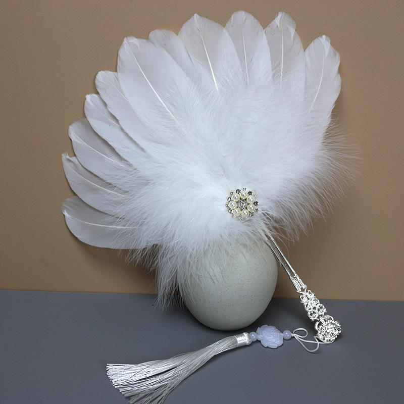 Beautiful Handmade Feather Fan Cheongsam Stage Performance Photography Props Wedding Dance Party Handheld Fan Decoration: Navy