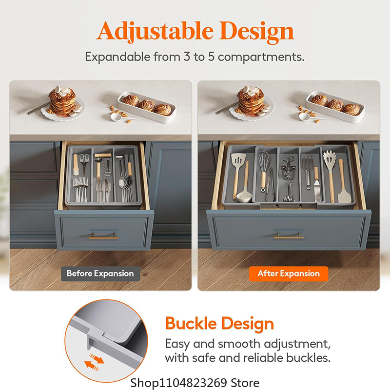 Organizador de utensilios expandible para cajones de cocina, organizador de cajones de cubiertos grande, divisor, bandeja de utensilios de cocina ajustable